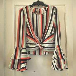 Flamenco Sleeve Cropped Twist Front Top